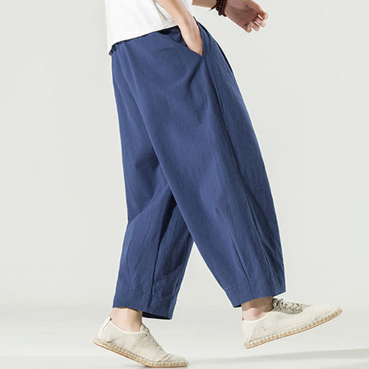 Pantalones harén de lino y algodón de color liso con diseño de Buddha Stones para hombre, hasta el tobillo, con bolsillos - image 4