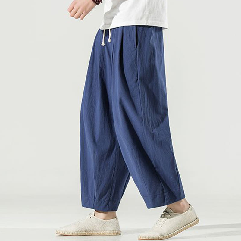 Pantalones harén de lino y algodón de color liso con diseño de Buddha Stones para hombre, hasta el tobillo, con bolsillos - image 2