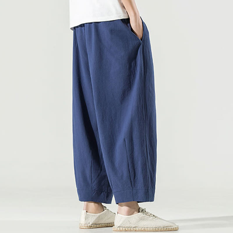 Pantalones harén de lino y algodón de color liso con diseño de Buddha Stones para hombre, hasta el tobillo, con bolsillos - image 3