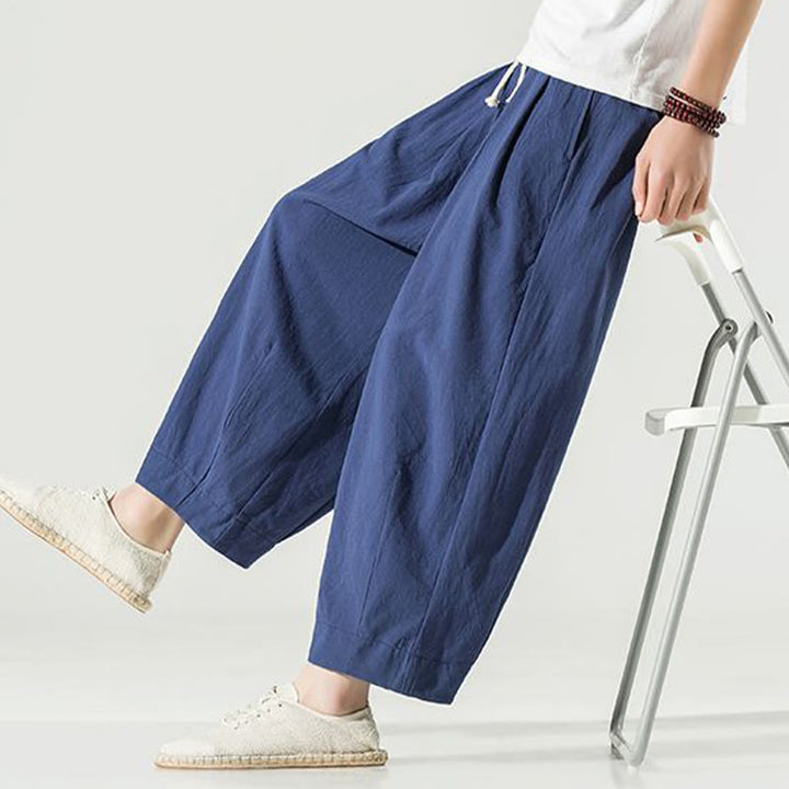 Pantalones harén de lino y algodón de color liso con diseño de Buddha Stones para hombre, hasta el tobillo, con bolsillos - image 5