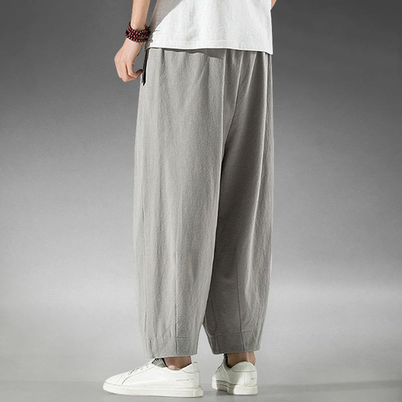 Pantalones harén de lino y algodón de color liso con diseño de Buddha Stones para hombre, hasta el tobillo, con bolsillos - image 15