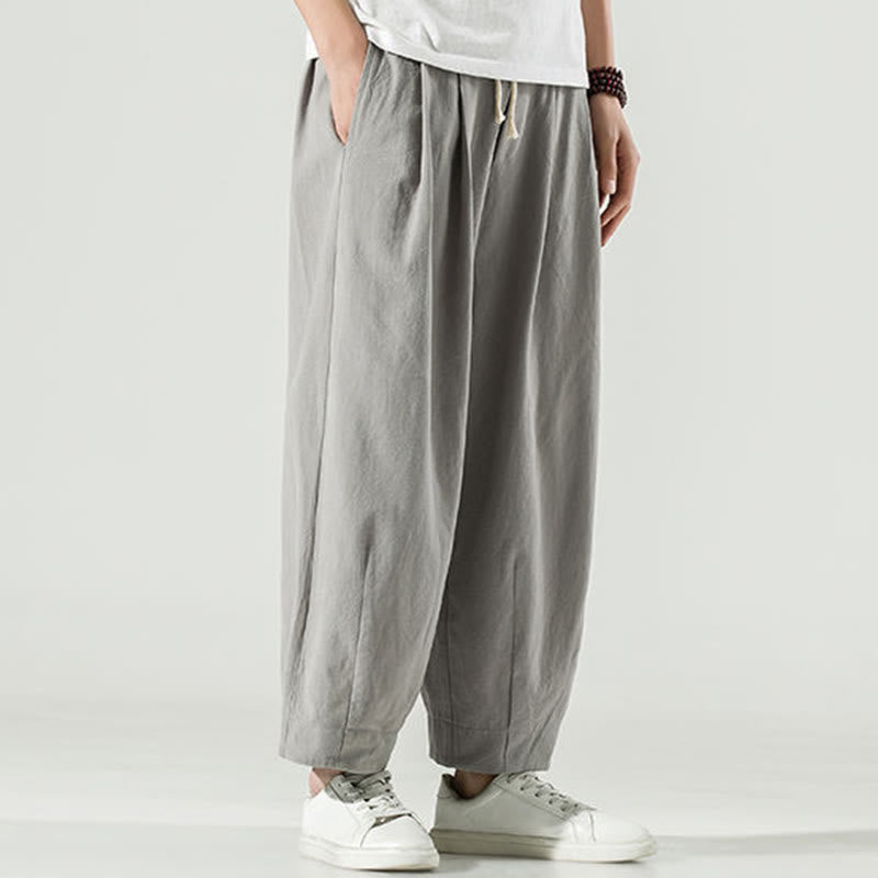 Pantalones harén de lino y algodón de color liso con diseño de Buddha Stones para hombre, hasta el tobillo, con bolsillos - image 11