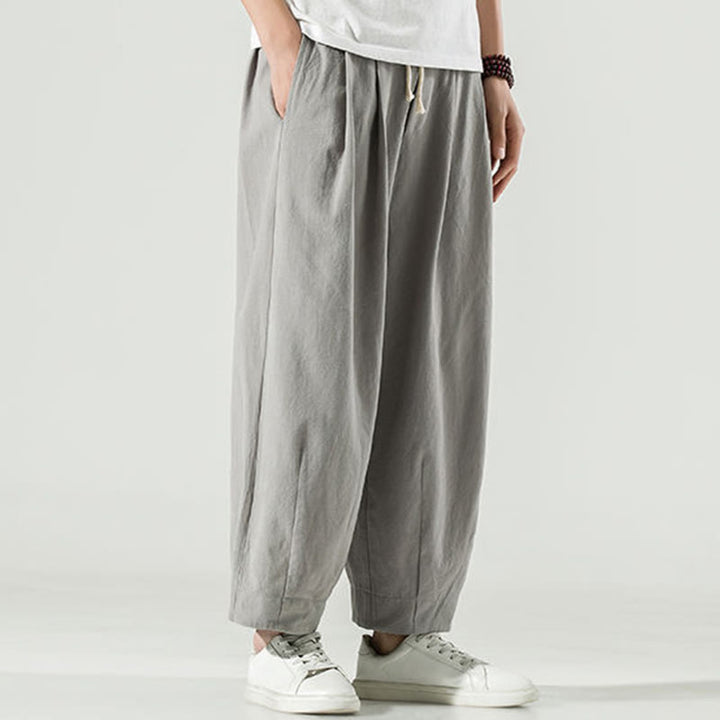 Pantalones harén de lino y algodón de color liso con diseño de Buddha Stones para hombre, hasta el tobillo, con bolsillos - image 11