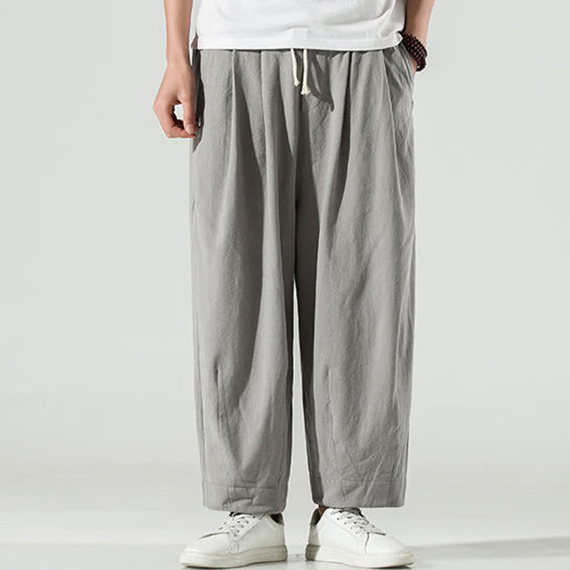 Pantalones harén de lino y algodón de color liso con diseño de Buddha Stones para hombre, hasta el tobillo, con bolsillos - image 9