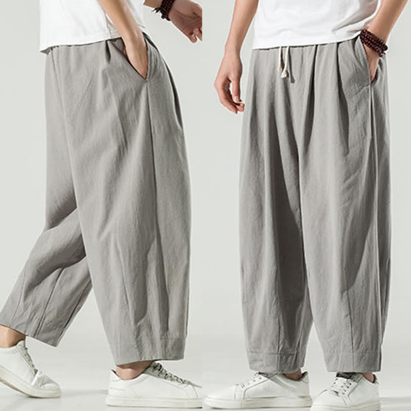 Pantalones harén de lino y algodón de color liso con diseño de Buddha Stones para hombre, hasta el tobillo, con bolsillos - image 20