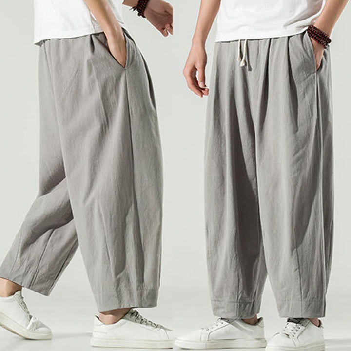Pantalones harén de lino y algodón de color liso con diseño de Buddha Stones para hombre, hasta el tobillo, con bolsillos - image 20