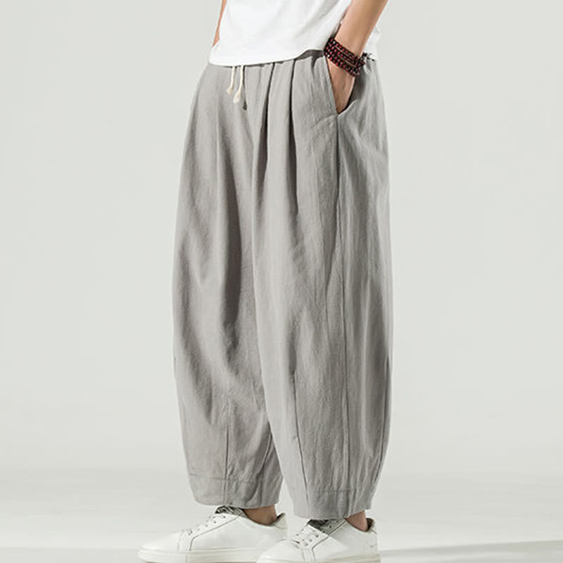 Pantalones harén de lino y algodón de color liso con diseño de Buddha Stones para hombre, hasta el tobillo, con bolsillos - Gris claro - US/UK/AU46, EU56 (5XL) - image 8