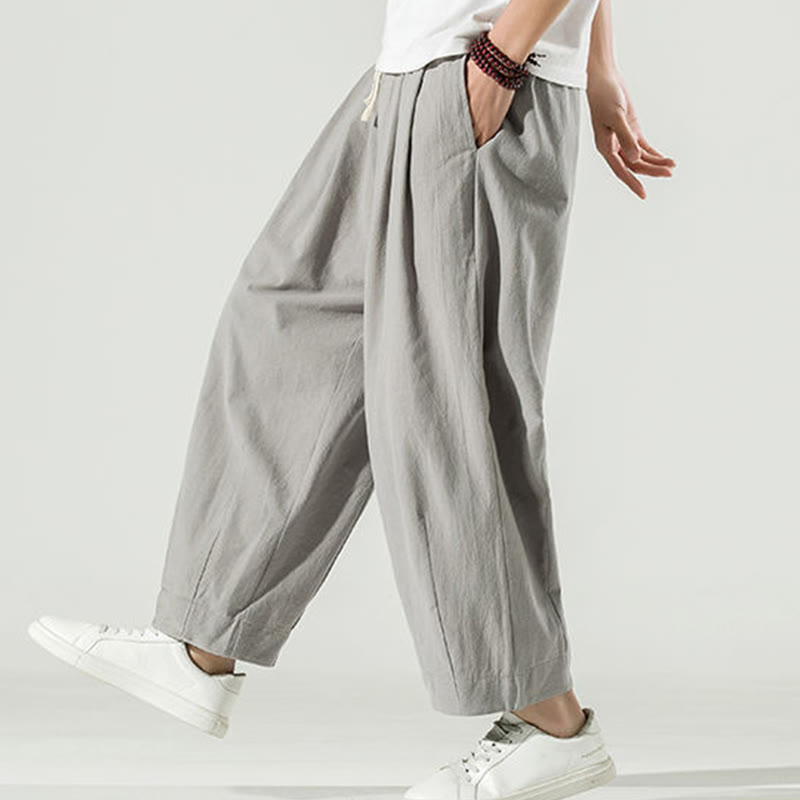 Pantalones harén de lino y algodón de color liso con diseño de Buddha Stones para hombre, hasta el tobillo, con bolsillos - image 12