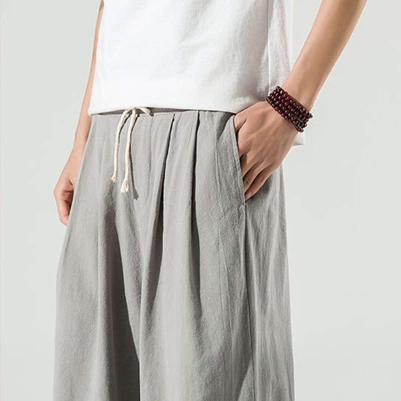 Pantalones harén de lino y algodón de color liso con diseño de Buddha Stones para hombre, hasta el tobillo, con bolsillos - image 18
