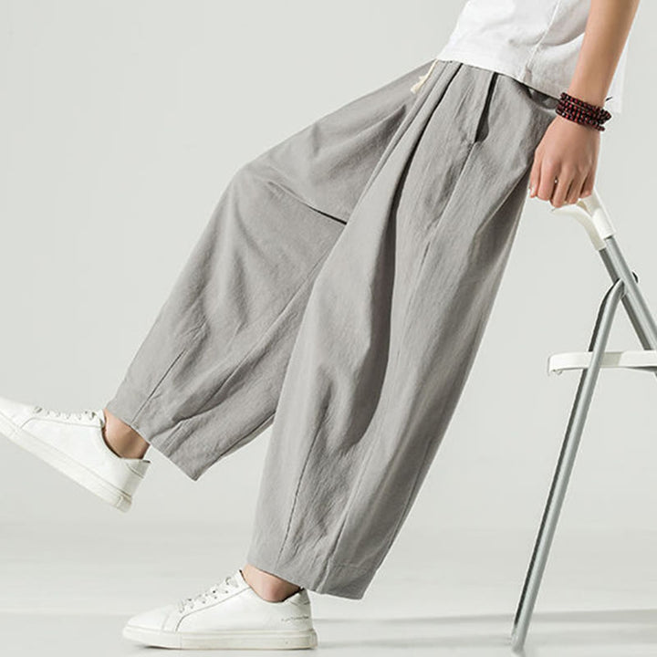 Pantalones harén de lino y algodón de color liso con diseño de Buddha Stones para hombre, hasta el tobillo, con bolsillos - image 13