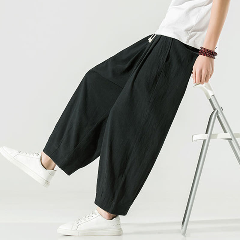 Pantalones harén de lino y algodón de color liso con diseño de Buddha Stones para hombre, hasta el tobillo, con bolsillos - image 27