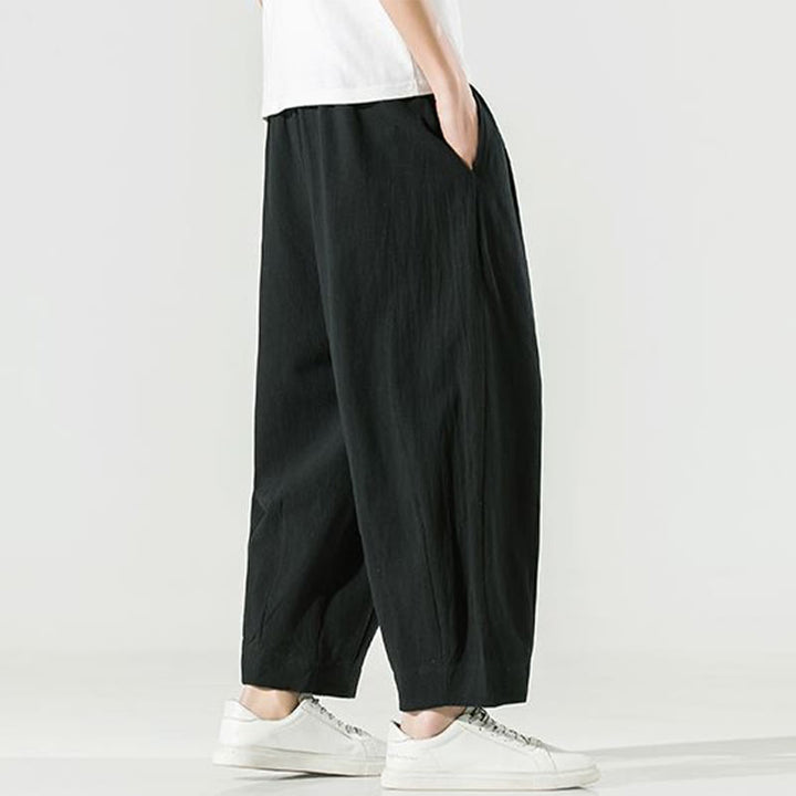 Pantalones harén hasta el tobillo para hombre con bolsillos y diseño de Buddha Stones en color liso - image 24