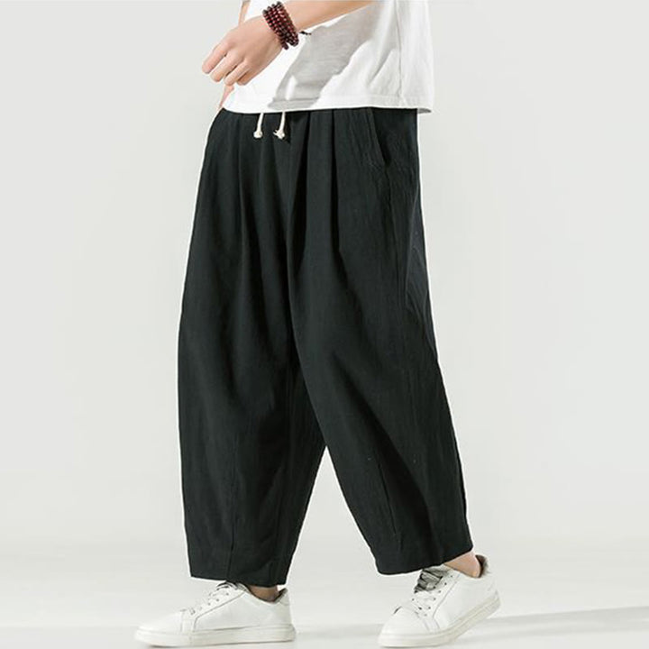 Pantalones harén de lino y algodón de color liso con diseño de Buddha Stones para hombre, hasta el tobillo, con bolsillos - Negro - US/UK/AU46, EU56 (5XL) - image 21