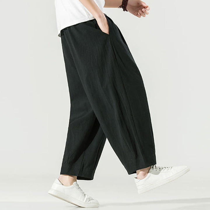 Pantalones harén hasta el tobillo para hombre con bolsillos y diseño de Buddha Stones en color liso - image 25