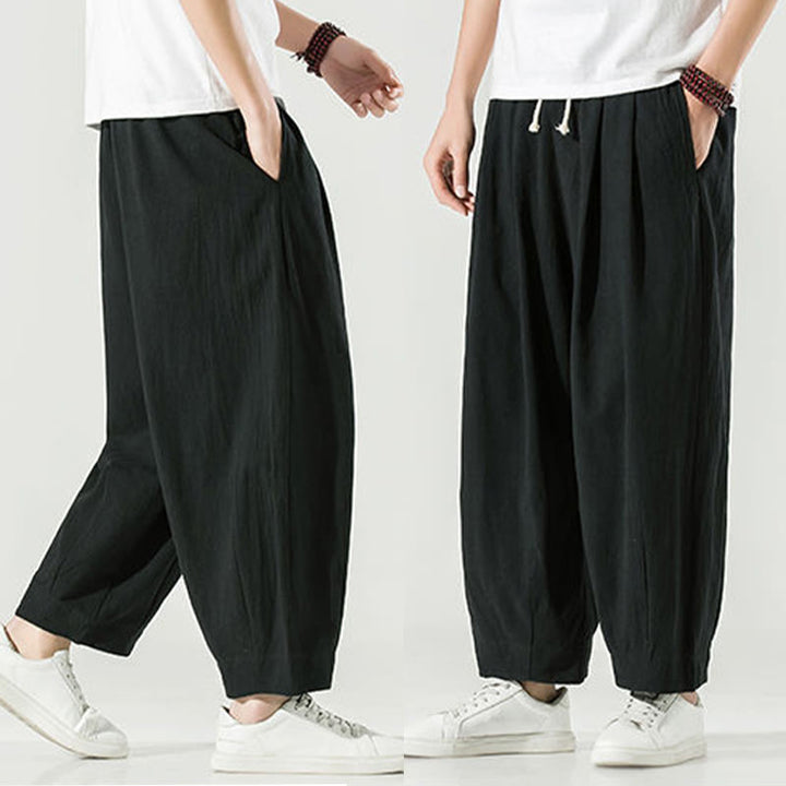 Pantalones harén de lino y algodón de color liso con diseño de Buddha Stones para hombre, hasta el tobillo, con bolsillos - image 28
