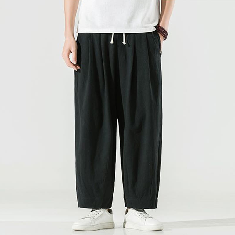 Pantalones harén de lino y algodón de color liso con diseño de Buddha Stones para hombre, hasta el tobillo, con bolsillos - image 22