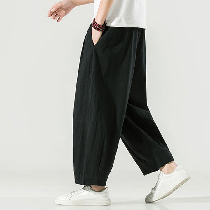 Pantalones harén hasta el tobillo para hombre con bolsillos y diseño de Buddha Stones en color liso - image 23