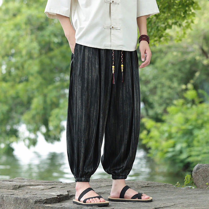 Pantalones harén con cordón y bolsillos para hombre, de verano, con rayas negras y Buddha Stones - image 2