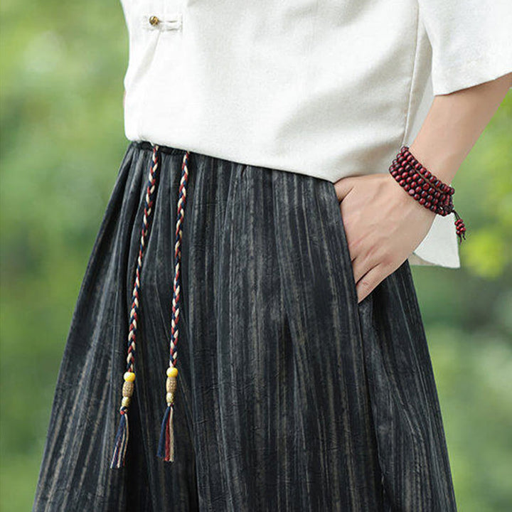 Pantalones harén con cordón y bolsillos para hombre, de verano, con rayas negras y Buddha Stones - image 9