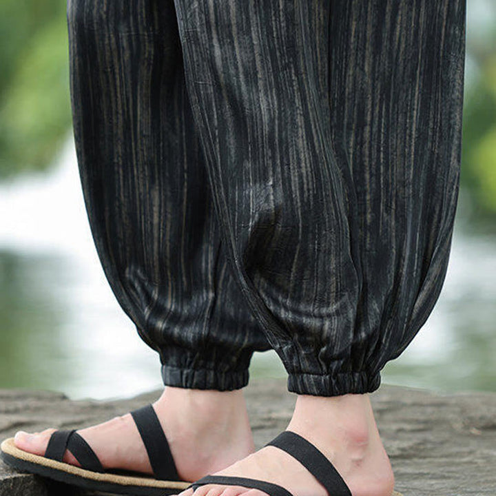 Pantalones harén con cordón y bolsillos para hombre, de verano, con rayas negras y Buddha Stones - image 12