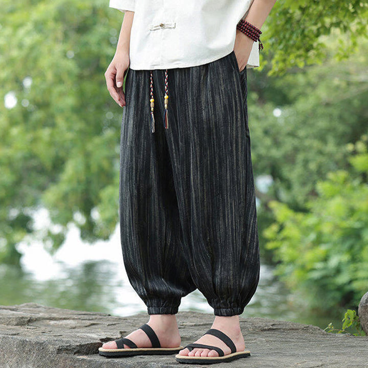 Pantalones harén con cordón y bolsillos para hombre, de verano, con rayas negras y Buddha Stones - image 6