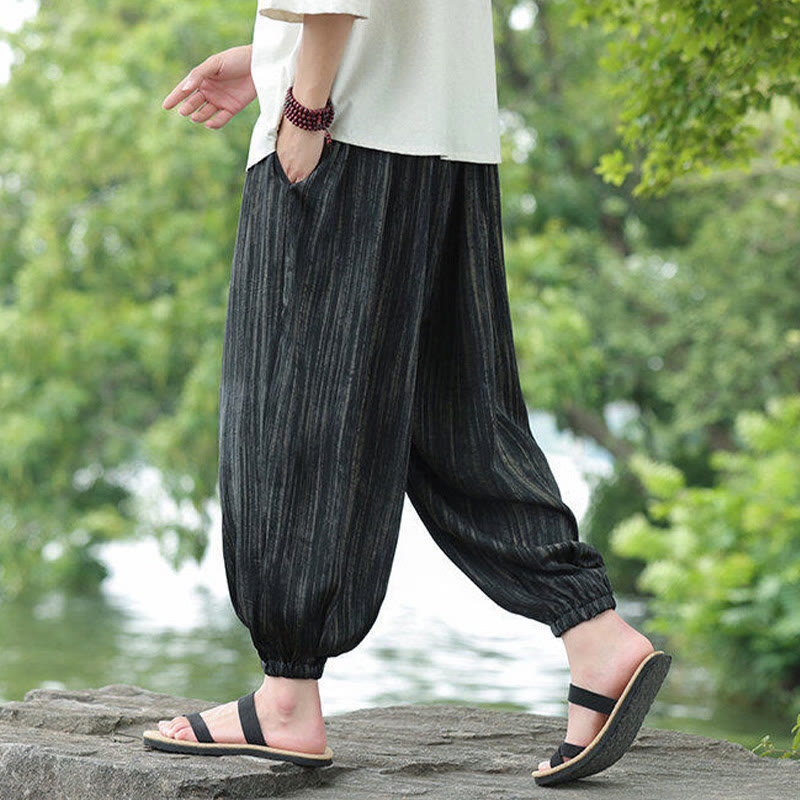 Pantalones harén con cordón y bolsillos para hombre, de verano, con rayas negras y Buddha Stones - image 4