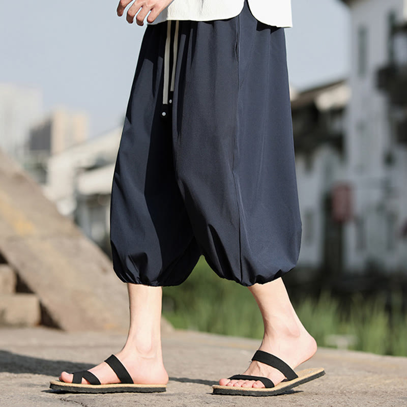 Pantalones capri cortos estilo harén con cordón ajustable y bolsillos para hombre de Buddha Stones - image 3