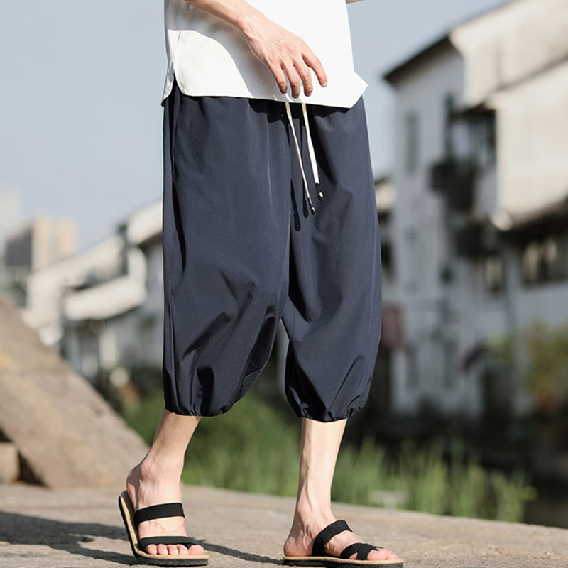 Pantalones capri cortos estilo harén con cordón ajustable y bolsillos para hombre de Buddha Stones - image 1