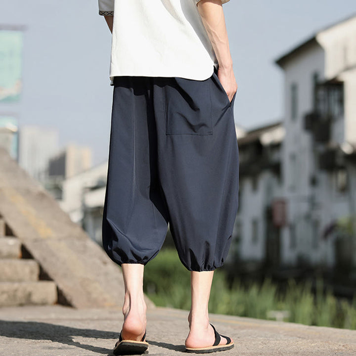 Pantalones capri cortos estilo harén con cordón ajustable y bolsillos para hombre de Buddha Stones - image 4