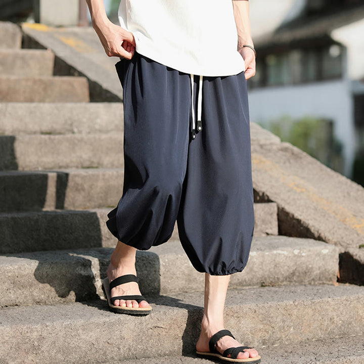 Pantalones capri cortos estilo harén con cordón ajustable y bolsillos para hombre de Buddha Stones - image 4