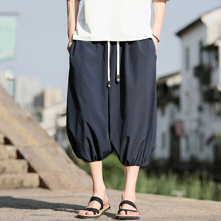 Pantalones capri cortos estilo harén con cordón ajustable y bolsillos para hombre de Buddha Stones - image 5