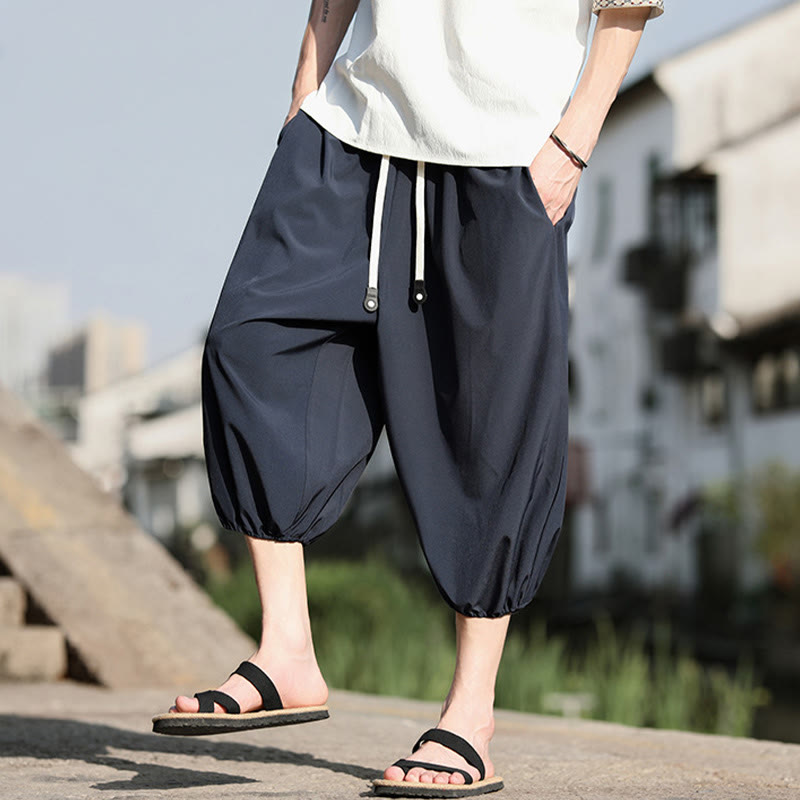 Pantalones capri cortos estilo harén con cordón ajustable y bolsillos para hombre de Buddha Stones - image 8
