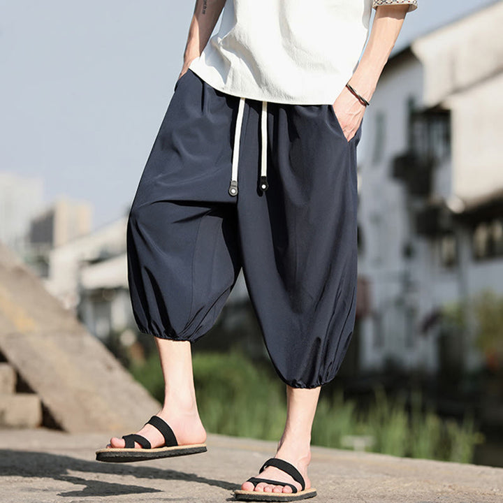 Pantalones capri cortos estilo harén con cordón ajustable y bolsillos para hombre de Buddha Stones - image 8