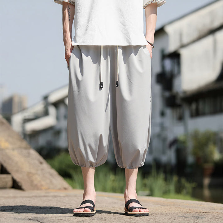 Pantalones capri cortos estilo harén con cordón ajustable y bolsillos para hombre de Buddha Stones - Gris claro - US/UK/AU46, EU56 (5XL) - image 10