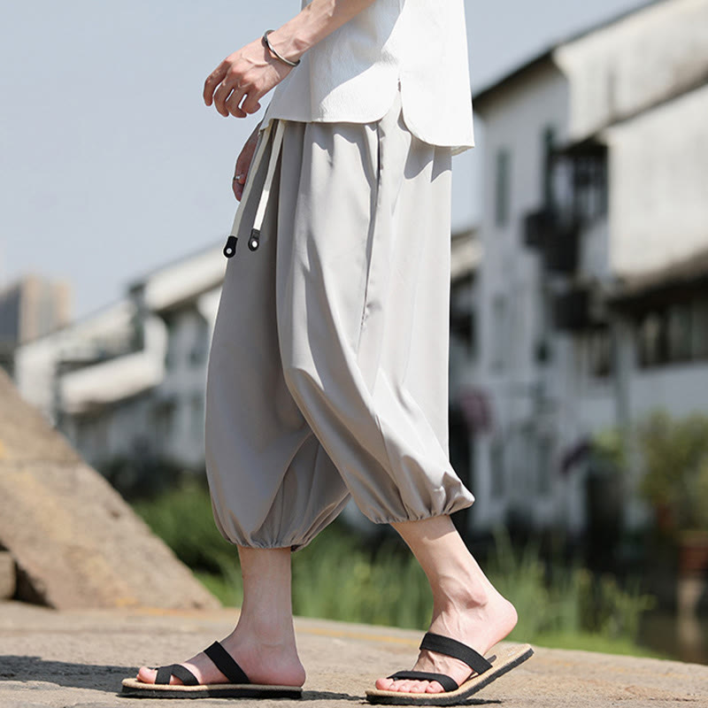 Pantalones capri cortos estilo harén con cordón ajustable y bolsillos para hombre de Buddha Stones - image 12