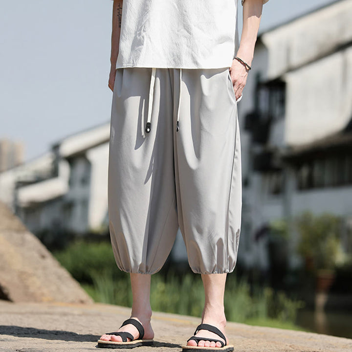 Pantalones capri cortos estilo harén con cordón ajustable y bolsillos para hombre de Buddha Stones - image 13