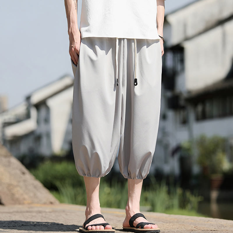 Pantalones capri cortos estilo harén con cordón ajustable y bolsillos para hombre de Buddha Stones - image 13