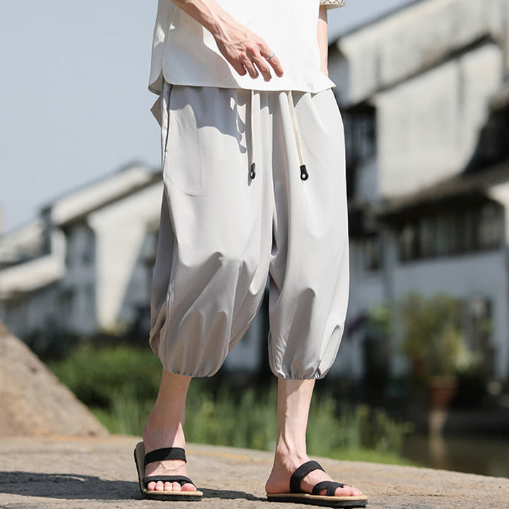 Pantalones capri cortos estilo harén con cordón ajustable y bolsillos para hombre de Buddha Stones - image 11