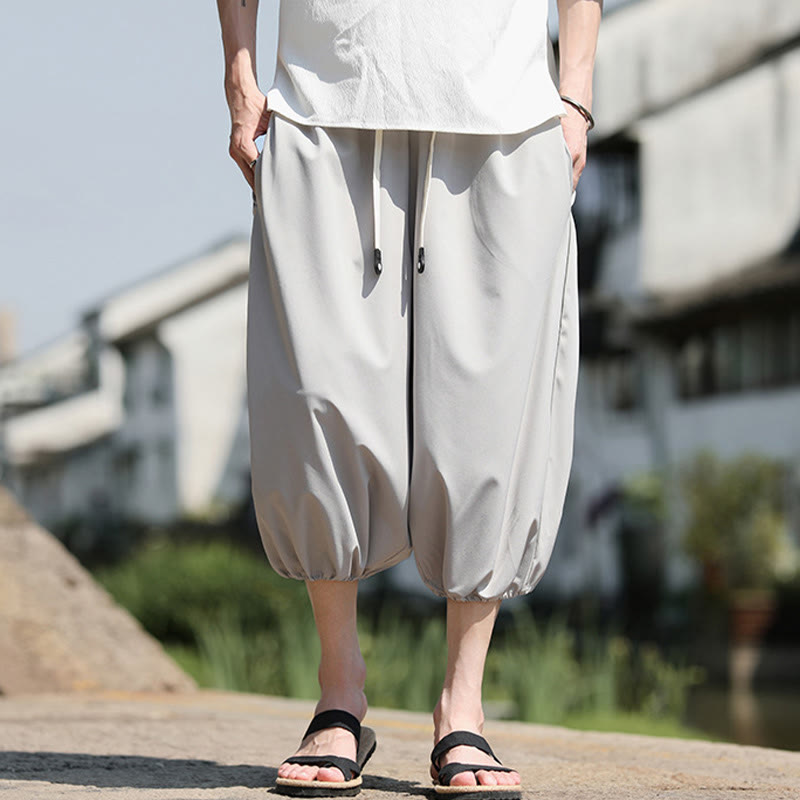 Pantalones capri cortos estilo harén con cordón ajustable y bolsillos para hombre de Buddha Stones - image 14