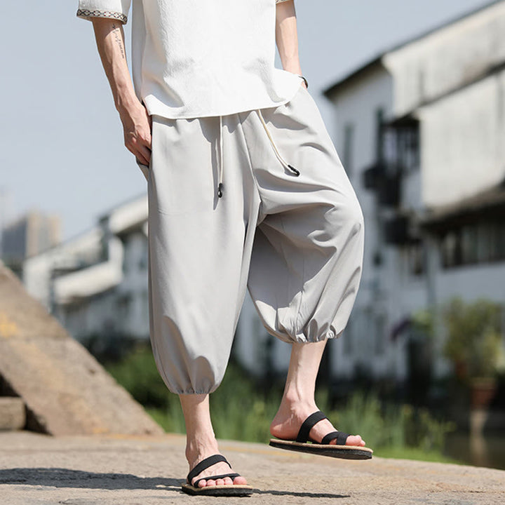 Pantalones capri cortos estilo harén con cordón ajustable y bolsillos para hombre de Buddha Stones - image 15