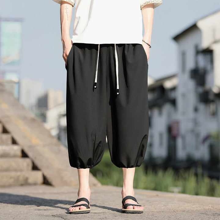 Pantalones capri cortos estilo harén con cordón ajustable y bolsillos para hombre de Buddha Stones - Negro - US/UK/AU46, EU56 (5XL) - image 16