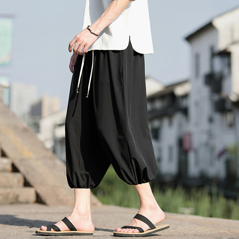 Pantalones capri cortos estilo harén con cordón ajustable y bolsillos para hombre de Buddha Stones - image 19