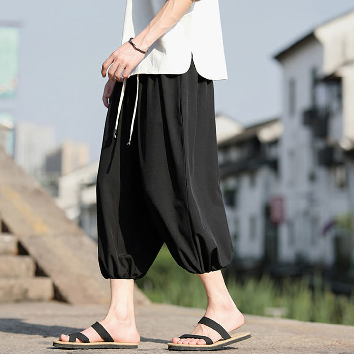Pantalones capri cortos estilo harén con cordón ajustable y bolsillos para hombre de Buddha Stones - image 19