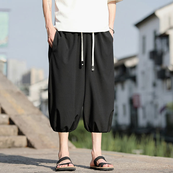 Pantalones capri cortos estilo harén con cordón ajustable y bolsillos para hombre de Buddha Stones - image 20