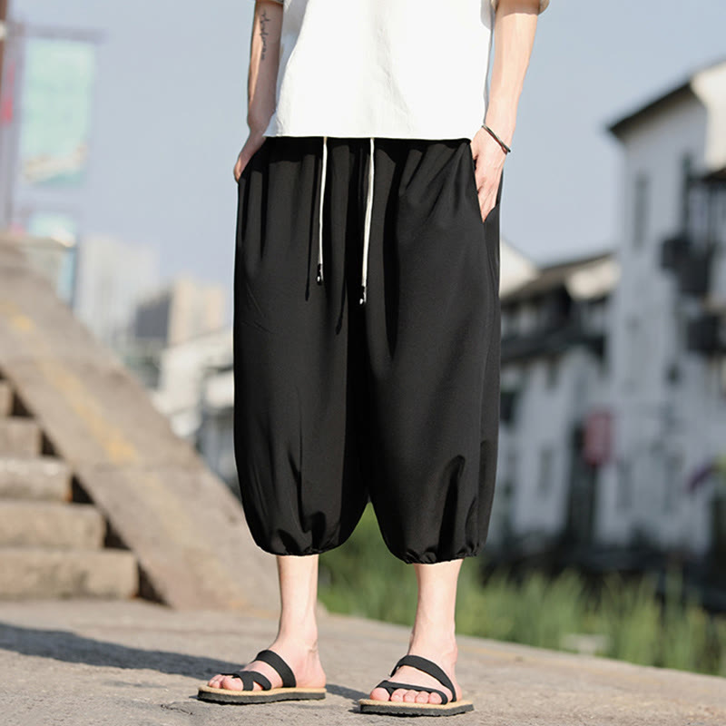 Pantalones capri cortos estilo harén con cordón ajustable y bolsillos para hombre de Buddha Stones - image 19