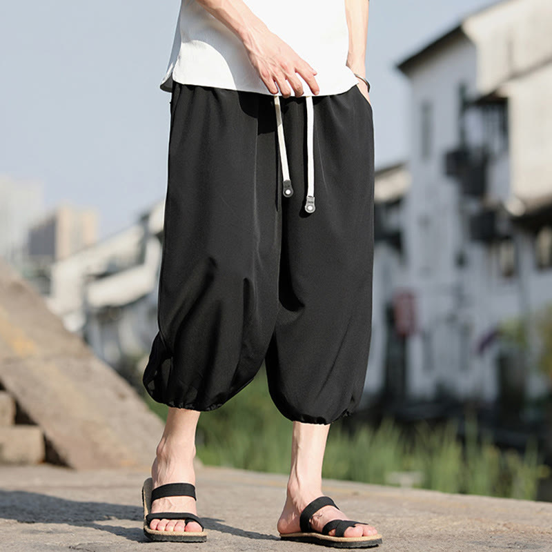 Pantalones capri cortos estilo harén con cordón ajustable y bolsillos para hombre de Buddha Stones - image 18