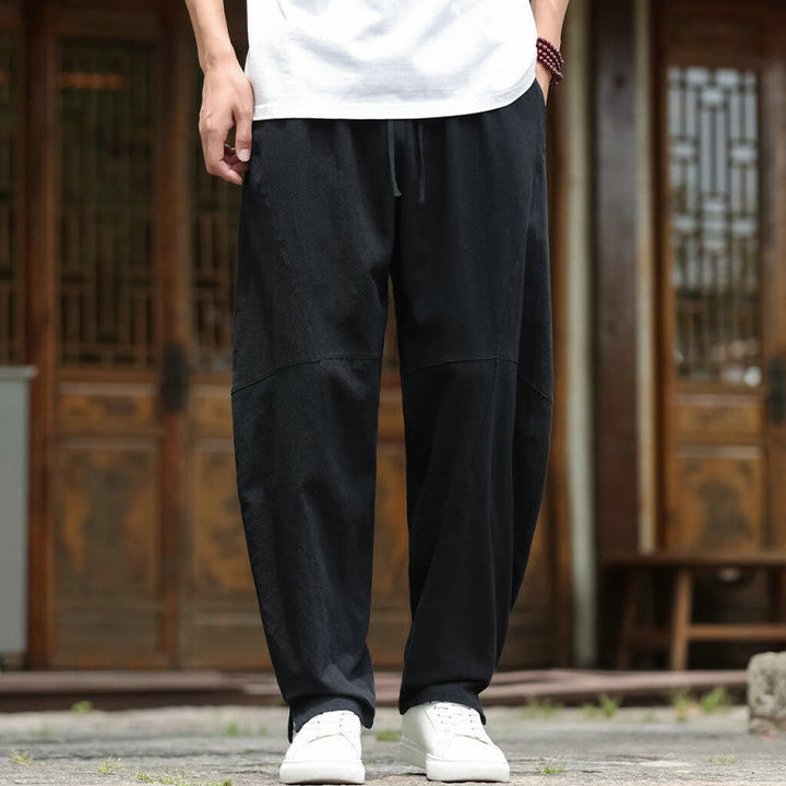Pantalones de lino y algodón con cintura elástica y bolsillos para hombre con diseño de Buddha Stones - Negro - US/UK/AU46, EU56 (5XL) - image 10