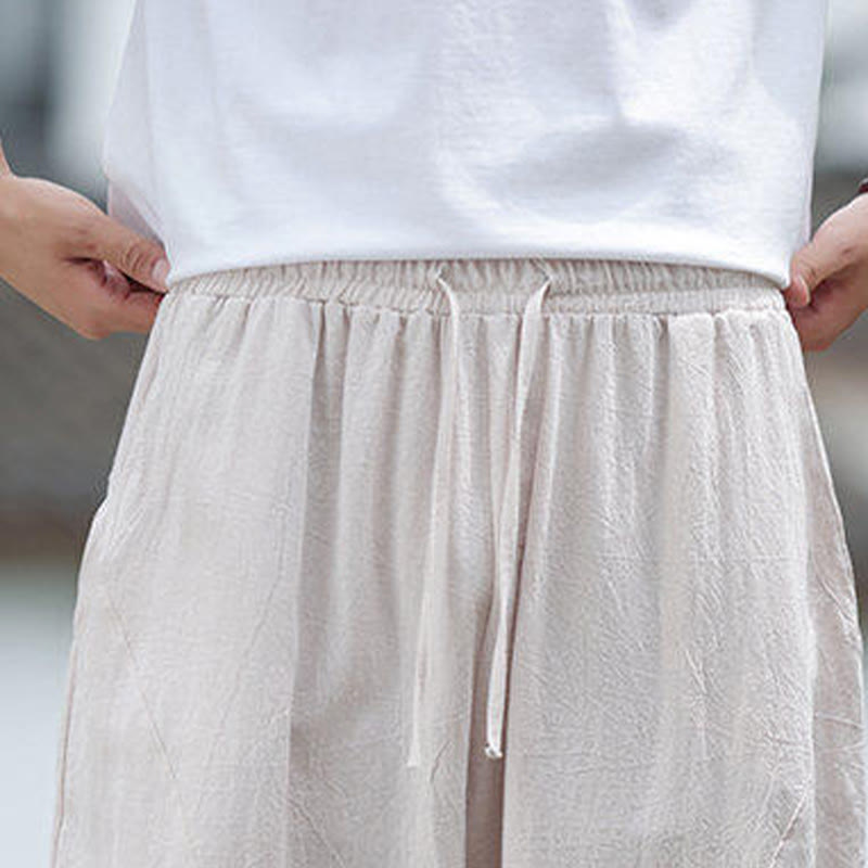 Pantalones de lino y algodón con cintura elástica y bolsillos para hombre con diseño de Buddha Stones - image 8