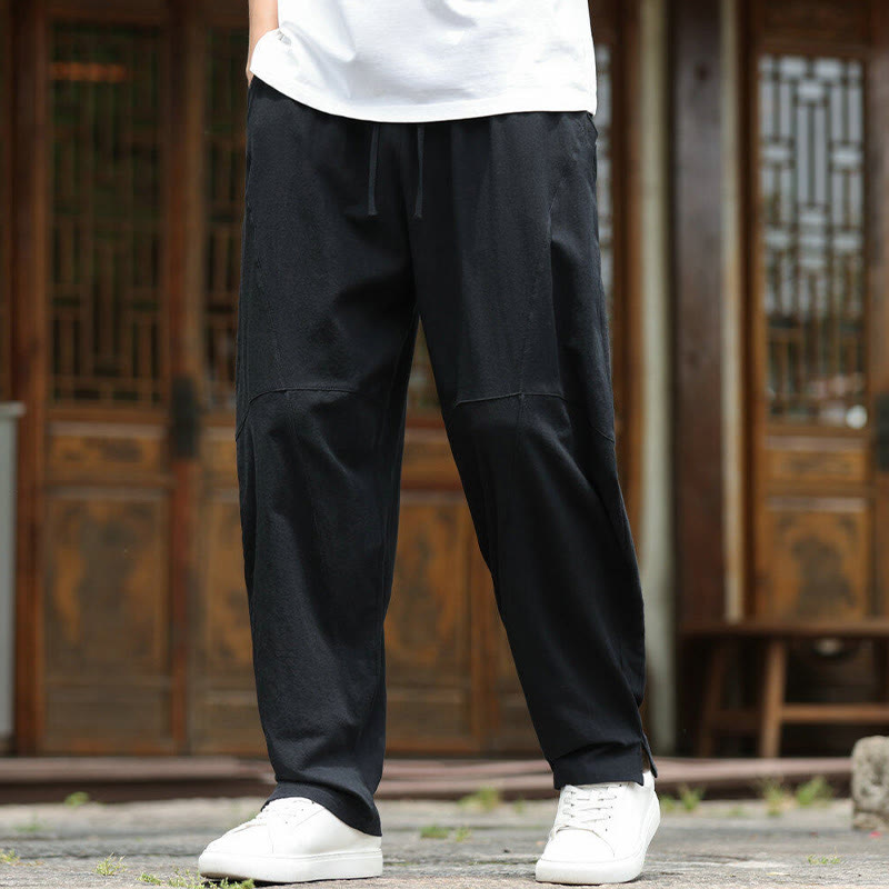 Pantalones de lino y algodón con cintura elástica y bolsillos para hombre con diseño de Buddha Stones - image 11