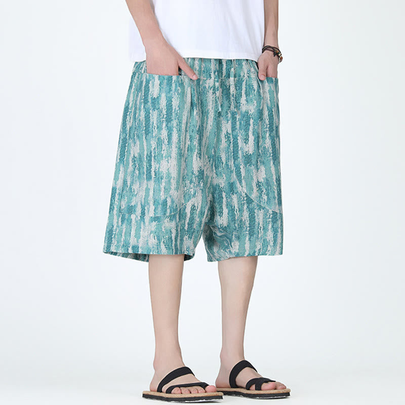 Pantalones capri de lino y algodón con rayas de verano Buddha Stones para hombre con bolsillos - image 3